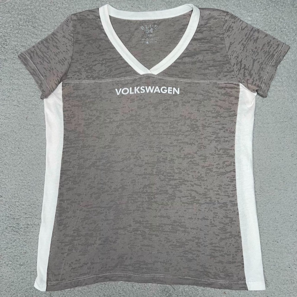Blue 84 Volkswagen T Shirt Women's Sz XL Heather Gray V Neck Made in USA Top Tee